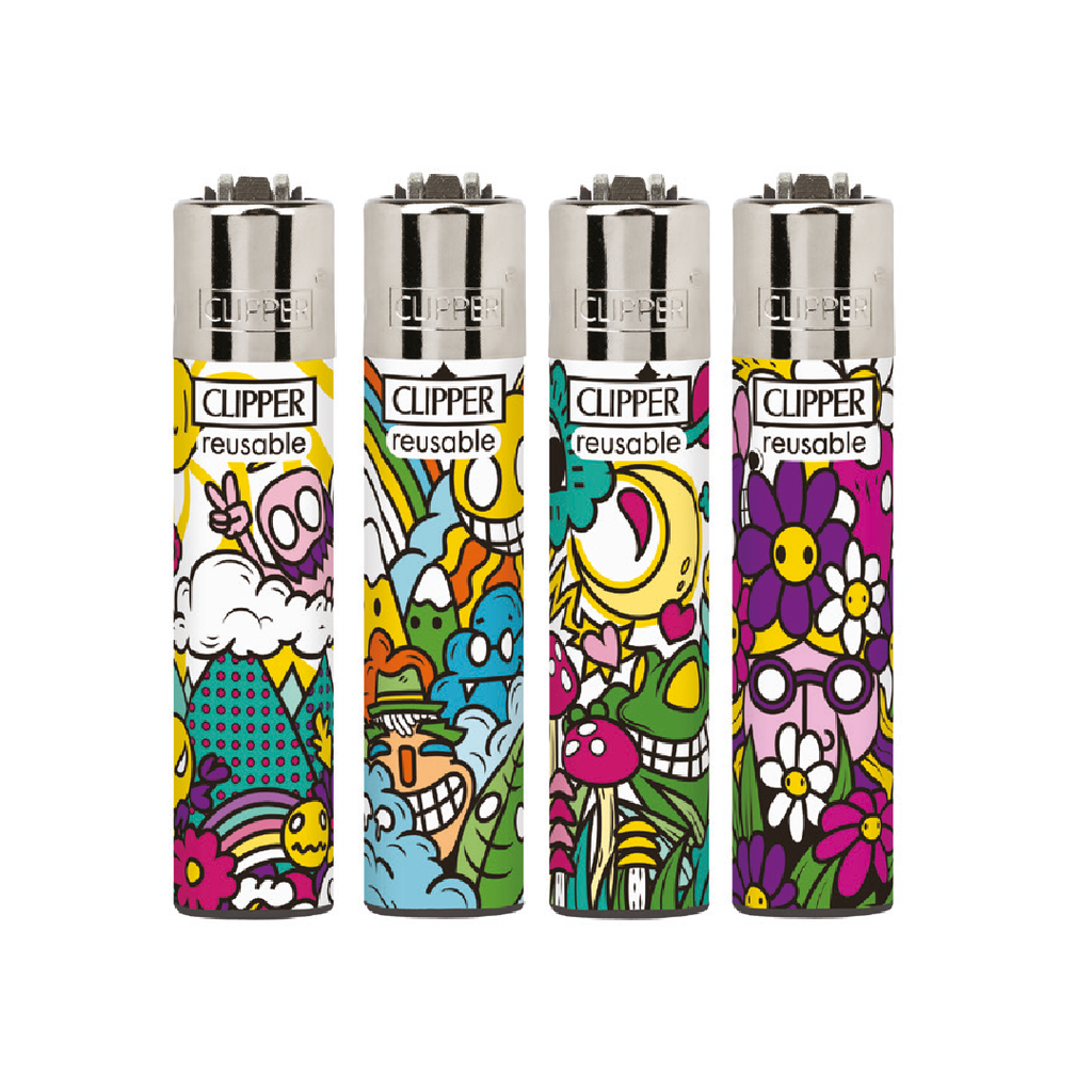 [CLCOL28] Encendedores CLIPPER - Colección Psycho Hippie - Display 48x