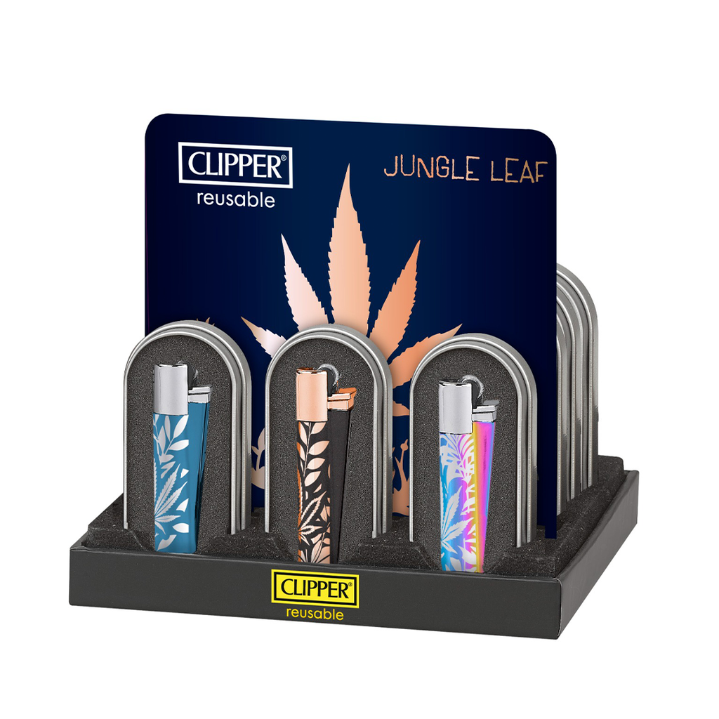 Encendedores CLIPPER - Metálico Jungle Leafs - Display 12x